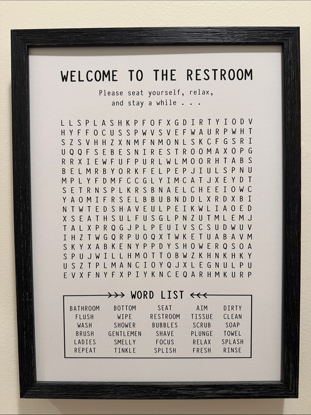 Hobby Lobby Black and White Restroom Word Search Wall Art
